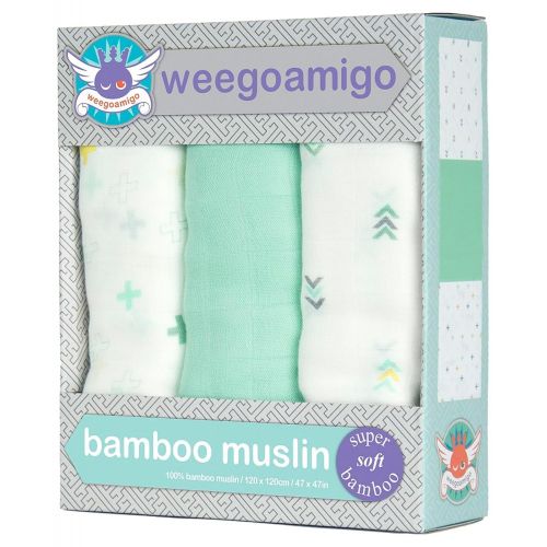  Weegoamigo Bamboo Muslin Swaddle Blanket 3 Pack - One Direction, Multi