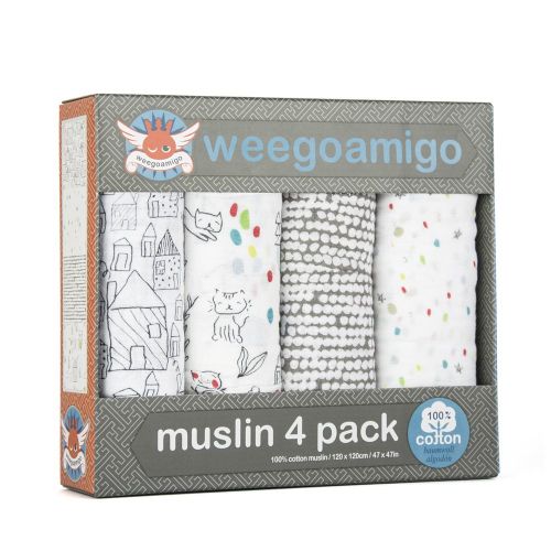  Weegoamigo Baby Muslin Swaddle Blanket 4 Pack - Mindfulness, Multi