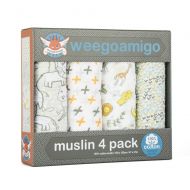 Weegoamigo Baby Muslin Swaddle Blanket 4 Pack - Safari, Multi