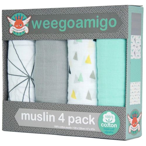  Weegoamigo Baby Muslin Swaddle Blanket 4 Pack - Six Degrees, Multi