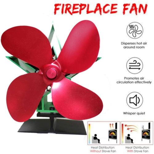  weemoment Christmas Heat Powered Stove Fan, 4 Pages Fireplace Fan Heating Fan for Wood/Log Burner Efficiently Heat Distribution Eco Friendly(Red)