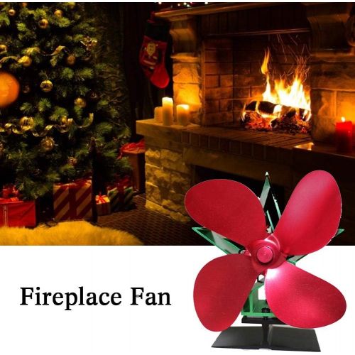  weemoment Christmas Heat Powered Stove Fan, 4 Pages Fireplace Fan Heating Fan for Wood/Log Burner Efficiently Heat Distribution Eco Friendly(Red)