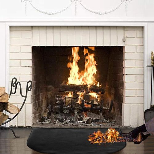  Weemoment Fire Retardant Fiberglass Half Round Hearth Fireplace Area Rug, Fire Resistent Fireplace Hearth Rug, Polyester Trim Non Slip Mat Low Profile Protects Floors from Sparks Embers Logs