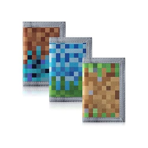  3 Pieces Kid Wallets for Girls Boys Ages 6-18 Canvas Trifold Wallets with Sticker and Zipper Pocket for Teens Birthday Christmas Gift (Blue, Green, Brown, Cool Style)