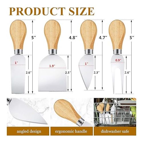  Round Charcuterie Board and Knife Set 19 Inch Wooden Cheese Board Kitchen Acacia Wood Boards for Food Circle Cutting Serving Boards for Home