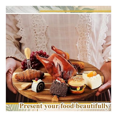  Round Charcuterie Board and Knife Set 19 Inch Wooden Cheese Board Kitchen Acacia Wood Boards for Food Circle Cutting Serving Boards for Home