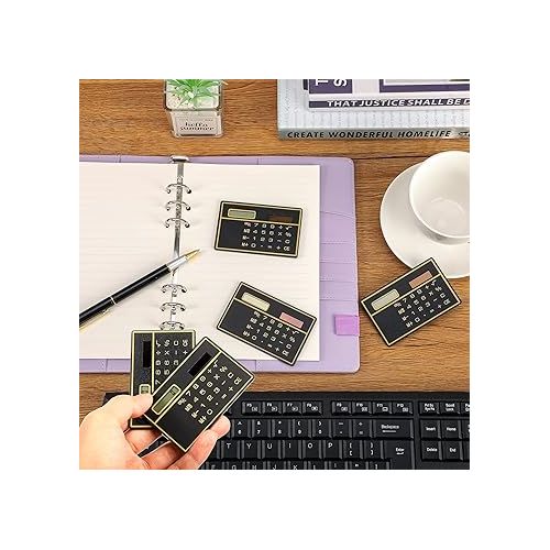  12 Pieces 8 Digits Thin Calculator Slim Credit Card Design Calculator Solar Power Pocket Calculator Portable Mini Calculator for Home Office School (Black and Gold)