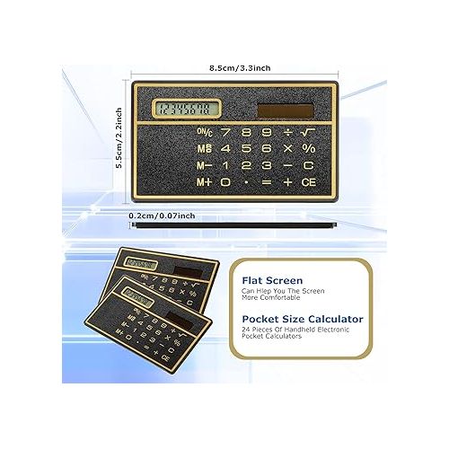  12 Pieces 8 Digits Thin Calculator Slim Credit Card Design Calculator Solar Power Pocket Calculator Portable Mini Calculator for Home Office School (Black and Gold)