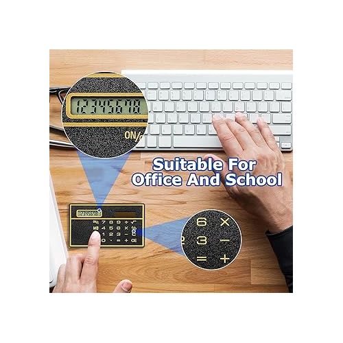  12 Pieces 8 Digits Thin Calculator Slim Credit Card Design Calculator Solar Power Pocket Calculator Portable Mini Calculator for Home Office School (Black and Gold)