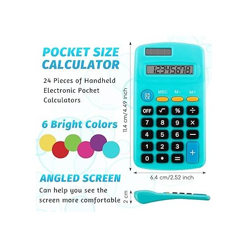  Pocket Size Calculator 8 Digit Display Basic Calculator Solar Battery Dual Power Mini Calculator for Desktop Home Office School Students Kids, 6 Colors (30)