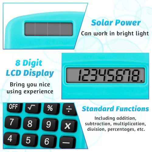  Weewooday Pocket Size Calculator 8 Digit Display Basic Calculator Solar Battery Dual Power Mini Calculator for Desktop Home Office School Students Kids, 6 Colors (6 Pieces)