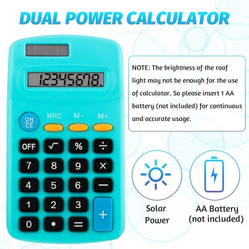  Weewooday Pocket Size Calculator 8 Digit Display Basic Calculator Solar Battery Dual Power Mini Calculator for Desktop Home Office School Students Kids, 6 Colors (6 Pieces)