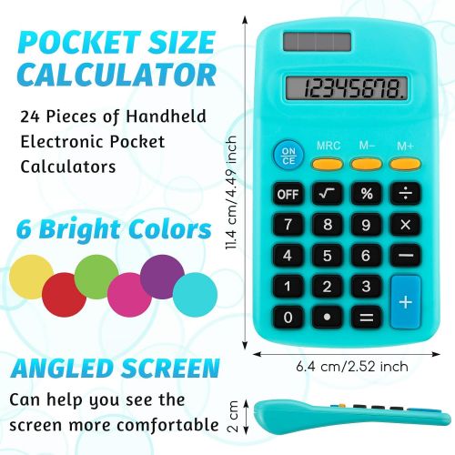  Weewooday Pocket Size Calculator 8 Digit Display Basic Calculator Solar Battery Dual Power Mini Calculator for Desktop Home Office School Students Kids, 6 Colors (6 Pieces)