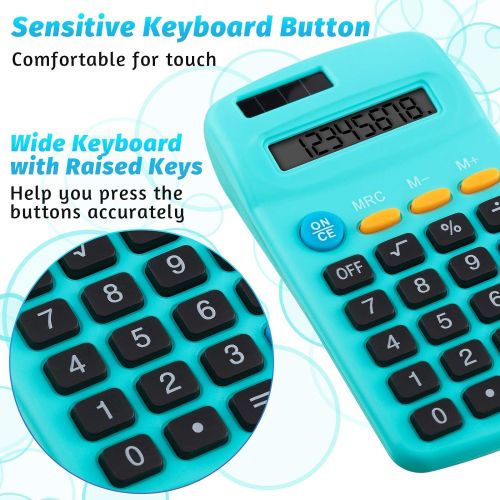  Weewooday Pocket Size Calculator 8 Digit Display Basic Calculator Solar Battery Dual Power Mini Calculator for Desktop Home Office School Students Kids, 6 Colors (6 Pieces)