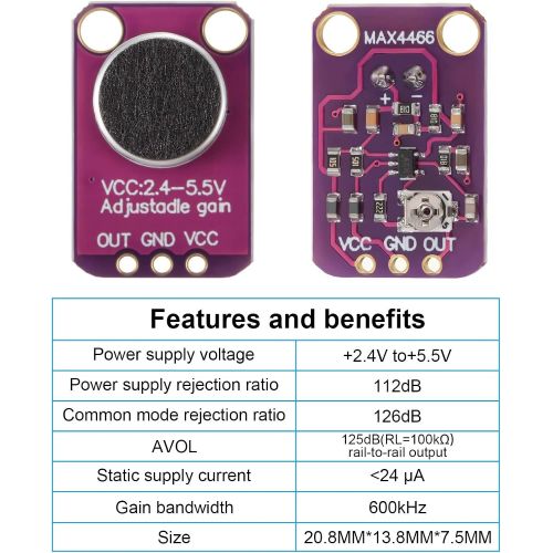  Weewooday 6 Pieces Electret Microphone Amplifier Module MAX4466 Adjustable Gain Blue Breakout Board