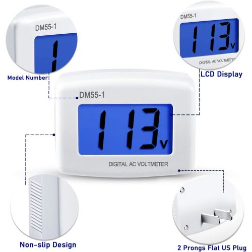  [아마존베스트]Weewooday Flat US Plug AC 80-300V LCD Digital Voltmeter Voltage Measuring Monitor, AC 110V 220V Voltage Panel Power Volt Test Monitor Gauge Meter for Household Plug into Outlet to Measure Vo