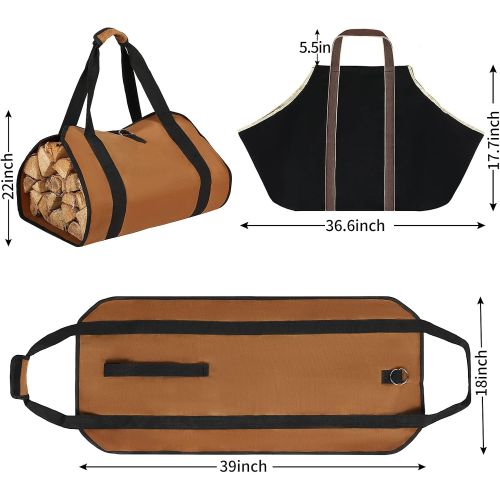  Weewooday 2 Pieces Firewood Carriers Wood Carrier with Handles Canvas Firewood Log Carrier Wood Stove Accessories Fireplace Log Holder for Reliable Firewood Holding Indoor Outdoor Carrying,