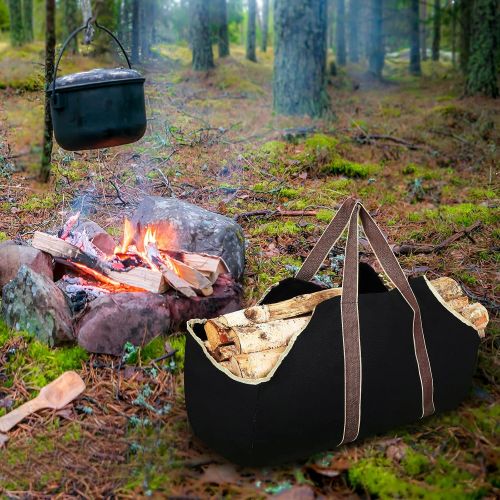  Weewooday 2 Pieces Firewood Carriers Wood Carrier with Handles Canvas Firewood Log Carrier Wood Stove Accessories Fireplace Log Holder for Reliable Firewood Holding Indoor Outdoor Carrying,