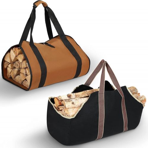  Weewooday 2 Pieces Firewood Carriers Wood Carrier with Handles Canvas Firewood Log Carrier Wood Stove Accessories Fireplace Log Holder for Reliable Firewood Holding Indoor Outdoor Carrying,