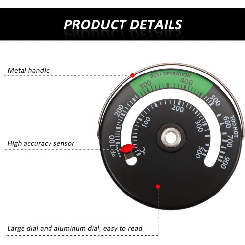  Weewooday Magnetic Stove Thermometer Fire Stove Pipe Thermometer Gauge for Wood Log Chimney Pipe Oven Temperature Meter(1 Piece)