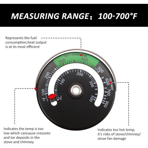  Weewooday Magnetic Stove Thermometer Fire Stove Pipe Thermometer Gauge for Wood Log Chimney Pipe Oven Temperature Meter(1 Piece)