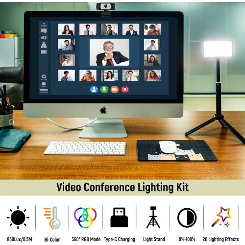  Weeylite Upgraded RGB LED Video Light, Full Color LED Camera Light with Portable Tripod Phone Holder, 2500-8500K Photography Lights Panel for Video Conference RGB Lighting Photoshoot Zoom C