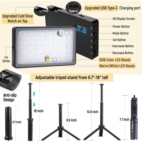  Weeylite Upgraded RGB LED Video Light, Full Color LED Camera Light with Portable Tripod Phone Holder, 2500-8500K Photography Lights Panel for Video Conference RGB Lighting Photoshoot Zoom C