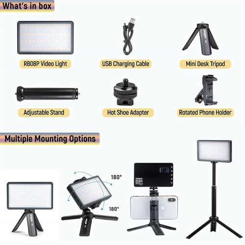  Weeylite Upgraded RGB LED Video Light, Full Color LED Camera Light with Portable Tripod Phone Holder, 2500-8500K Photography Lights Panel for Video Conference RGB Lighting Photoshoot Zoom C