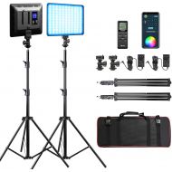 [아마존베스트]Weeylite RGB LED Video Light, Photography Video Lighting kit with APP/Remote Control, 2 Packs Led Panel Light with Stand for Video Recording YouTube Studio CRI 95/ 2500K-8500K/ RGB Colors/