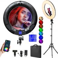 [아마존베스트]Weeylite 18-inch RGB LED Ring Light Kit with Stand Phone Holder APP Control, 2500K-8500K/CRI95/0-360 Hue/17 Scenes Lighting with LCD Screen 3 Type Plugs DC Adapter for Makeup Selfie YouTube