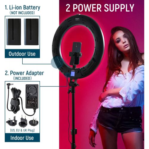  [아마존베스트]Weeylite 18-inch RGB LED Ring Light Kit with Stand Phone Holder APP Control, 2500K-8500K/CRI95/0-360 Hue/17 Scenes Lighting with LCD Screen 3 Type Plugs DC Adapter for Makeup Selfie YouTube