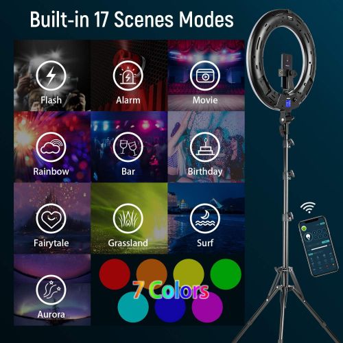  [아마존베스트]Weeylite 18-inch RGB LED Ring Light Kit with Stand Phone Holder APP Control, 2500K-8500K/CRI95/0-360 Hue/17 Scenes Lighting with LCD Screen 3 Type Plugs DC Adapter for Makeup Selfie YouTube