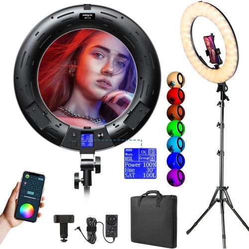  [아마존베스트]Weeylite 18-inch RGB LED Ring Light Kit with Stand Phone Holder APP Control, 2500K-8500K/CRI95/0-360 Hue/17 Scenes Lighting with LCD Screen 3 Type Plugs DC Adapter for Makeup Selfie YouTube