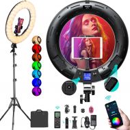 [아마존베스트]18 inch RGB Ring Light Kit, Weeylite 360° Full Color 17 Lighting Scenes 2500K-8500K Dimmable LED Ring Lights with Stand Phone & Ipad Holder/App Control/Wireless Remote for Makeup Y