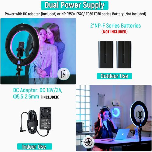  [아마존베스트]18 inch RGB Ring Light Kit, Weeylite 360° Full Color 17 Lighting Scenes 2500K-8500K Dimmable LED Ring Lights with Stand Phone & Ipad Holder/App Control/Wireless Remote for Makeup Y