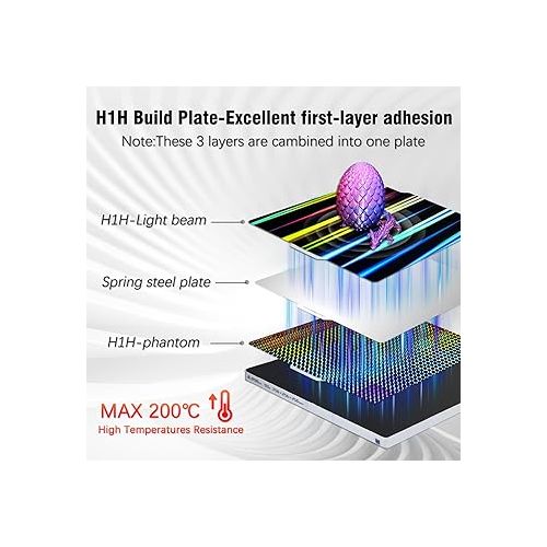  3D Printer H1H Build Plate for Bambu Lab A1/X1C/X1/X1E/P1P/P1S 3D Printer,257x257mm Spring Steel Plate,Double Sided Flexible Sheet Removable Platform (Light Beam H1H +Phantom H1H)