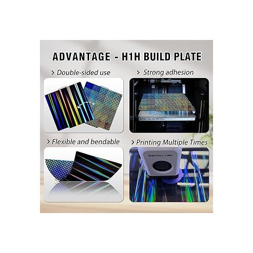  3D Printer H1H Build Plate for Bambu Lab A1/X1C/X1/X1E/P1P/P1S 3D Printer,257x257mm Spring Steel Plate,Double Sided Flexible Sheet Removable Platform (Light Beam H1H +Phantom H1H)