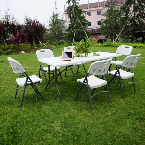  Wegi King Folding Table Portable Multipurpose Rectangle Square Table Conference Table Plastic Dining Table Party Garden Camp Indoor Outdoor Picnic Dining Camping Meeting Banquet White