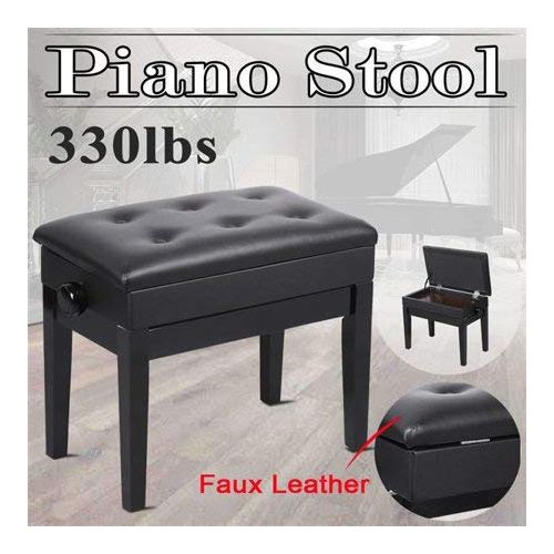  Wegi King Piano Bench,Leather Padded Seat Storage Bench Single Stool Adjustable Concert Keyboard Chair with Sheet Music Equipment Black