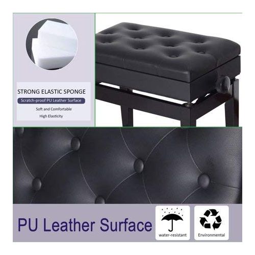  Wegi King Piano Bench,Leather Padded Seat Storage Bench Single Stool Adjustable Concert Keyboard Chair with Sheet Music Equipment Black