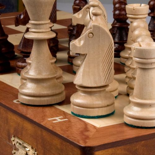  Wegiel Handmade European Professional Tournament Chess Set With Wood Case - Hand Carved Wood Chess Pieces & Storage Box To Store All The Piece