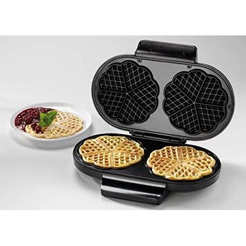  [아마존베스트]Weg-ist-weg.com MIA ProKitchen Double Waffle Iron Waffle Maker for 2 Classic Hearts Waffles 15 cm / 1300 W / Adjustable Browning Degrees / Black / Includes 2 x Waffle Baking Mix 250 g