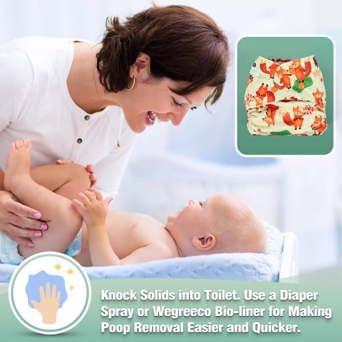  [아마존베스트]Wegreeco Washable Reusable Baby Cloth Pocket Diapers 6 Pack + 6 Bamboo Inserts (with 1 Wet Bag,Neutral Prints)