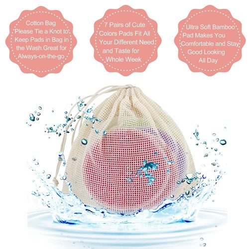  [아마존베스트]Wegreeco Bamboo Nursing Pads (14 Pack)+Laundry Bag & Travel Bag,2 Sizes:3.9/4.7inch Option - Washable & Reusable Nursing Pads(Passion, Large, Daytime Use)