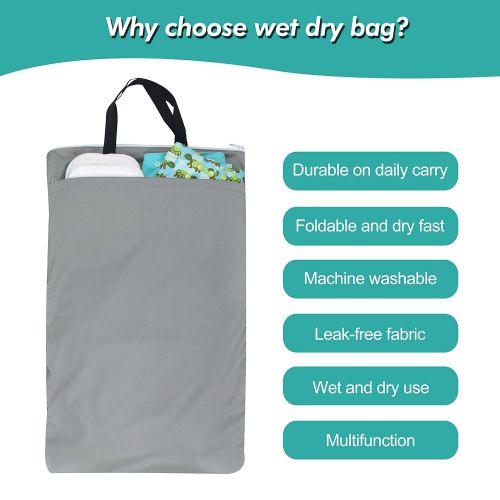  Wegreeco Reusable Hanging Wet Dry Cloth Diaper Bag(1 Pack,Grey)