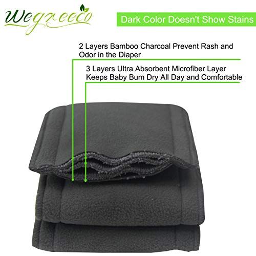  Wegreeco Reusable Soft 5 Layers 12 Pack Bamboo Charcoal Inserts for Baby Cloth Diaper,High Absorbing Washable Liners