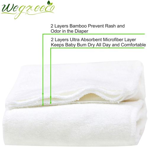  Wegreeco Reusable Soft 4 Layers 12 Pack Bamboo Inserts for Baby Cloth Diaper,High Absorbing Washable Liners