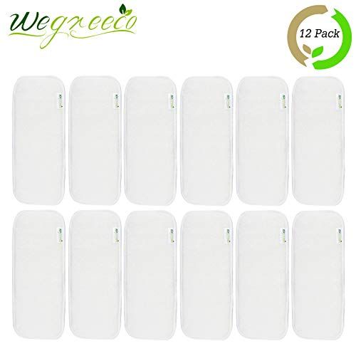  Wegreeco Reusable Soft 4 Layers 12 Pack Bamboo Inserts for Baby Cloth Diaper,High Absorbing Washable Liners