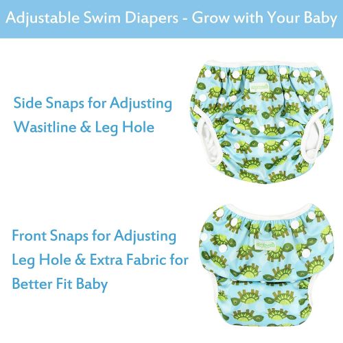  Wegreeco Baby & Toddler Snap One Size Adjustable Reusable Baby Swim Diaper (Diving,Ocean,Turtle,Large,3 Pack)