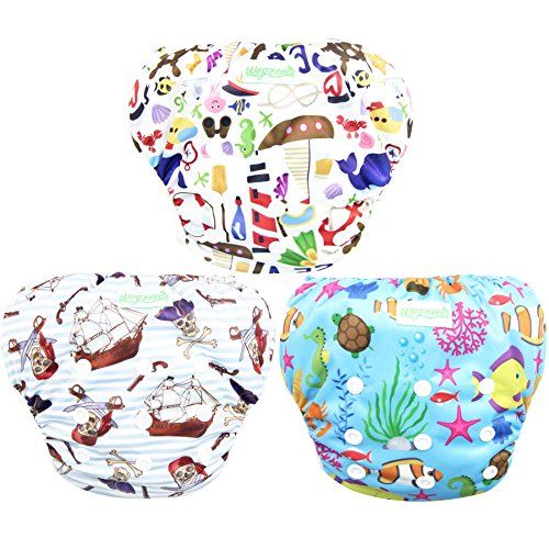  Wegreeco Baby & Toddler Snap One Size Adjustable Reusable Baby Swim Diaper (Sealife,Large,3 Pack)